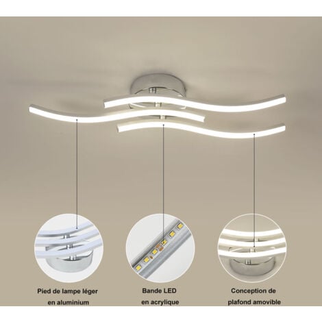GOECO Plafonnier LED, Suspension Luminaire en forme de vague, LED intégrées 18W 1600 Lumen, lustre moderne pour salon ou cuisine, 220V IP20 lumière blanche neutre 4000K