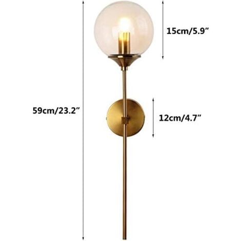 GOECO Applique Murale Industrielle Vintage, Abat-jour en Verre Ambre, Bras Long Doré, Pour Ampoule E14, Applique Murale Dorée pour Lit (Ampoule Non Incluse)