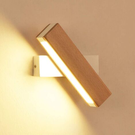 GOECO Applique Murale Intérieur LED, Applique murale LED Rotation 360°avec Simple en Bois Massif Éclairage Lampe Murale Moderne pour Chambre Blanc Lumière Chaude 3000K