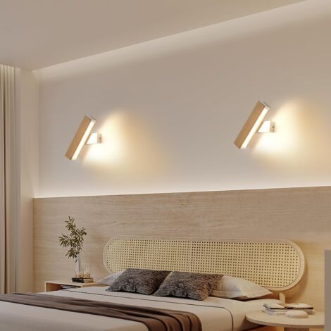 GOECO Applique Murale Intérieur LED, Applique murale LED Rotation 360°avec Simple en Bois Massif Éclairage Lampe Murale Moderne pour Chambre Blanc Lumière Chaude 3000K