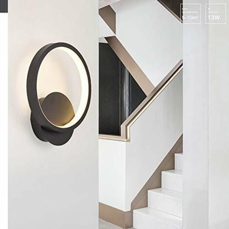 GOECO Applique Murale Led Interieur Ronde Blanc Chaud Acrylique Luminaire Murale Interieur,12W, 3000K Applique Murale Interieur Escalier, Applique Murale Moderne pour Couloir Chambre Salon Noir