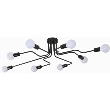 Plafonnier Industriel Noir, E27 Plafonnier Lutres Luminaire en Metal, Éclairage Lampe de Plafond Vintage pour Salon Chambre Cuisine Loft Bar Café 8 Lampes