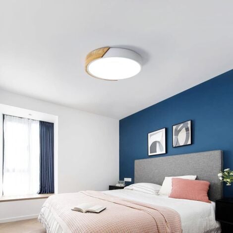 LED Plafonnier Bois Rond 24W, Intérieur Luminaires Plafonnier 6000K Blanc froid, Moderne Lampe de Plafond Ø30CM pour, Chambre, Cuisine, Salon, Salle à Manger, Bureau