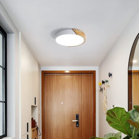 LED Plafonnier Bois Rond 24W, Intérieur Luminaires Plafonnier 6000K Blanc froid, Moderne Lampe de Plafond Ø30CM pour, Chambre, Cuisine, Salon, Salle à Manger, Bureau