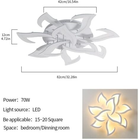 GOECO Plafonnier LED Dimmable avec Télécommande, Lampe Plafond Moderne Blanche 10 Têtes 84W 9450LM en Acrylique Design en Pétales pour Salon Chambre Couloir Salle à Manger Cuisine (82x82x12cm)