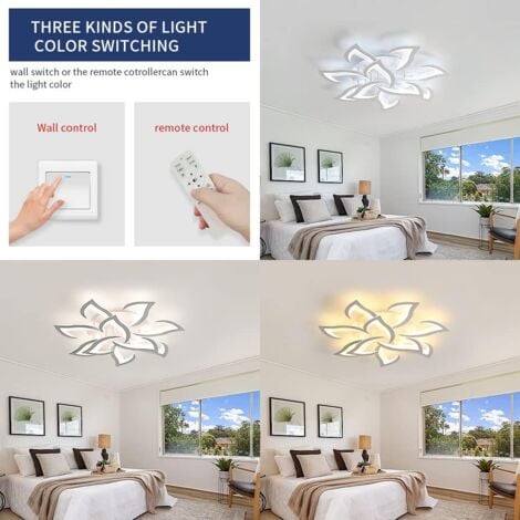 GOECO Plafonnier LED Dimmable avec Télécommande, Lampe Plafond Moderne Blanche 10 Têtes 84W 9450LM en Acrylique Design en Pétales pour Salon Chambre Couloir Salle à Manger Cuisine (82x82x12cm)