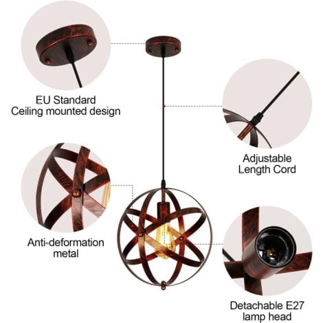 GOECO Suspension Lustre Vintage Luminaire Industrielle Dia. 30cm E27 éclairage pour Restaurant Bar Salle à manger