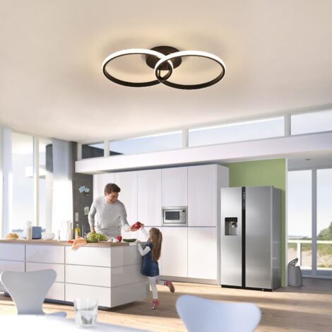 GOECO LED Plafonnier, Luminaire Plafonnier moderne 42W, Lustres LED double anneau 3360 lúmene, plafonniers en acrylique noir pour chambre à coucher, salon, bureau 4500K
