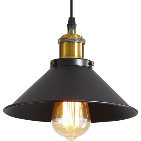 GOECO Suspension Luminaire Industrielle Lustre Plafonnier Noir, Φ22 cm pour ampoules E27 Lustre Plafonnier Vintage Culot Abat-jour en Métal 1 pièce