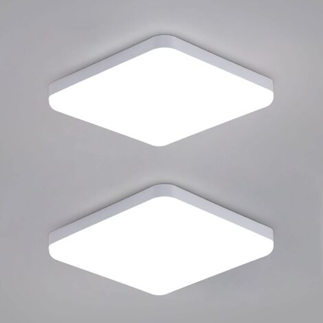 Goeco – Plafonnier LED 2 pièces 6000K IP54 carré 25x25cm – Éclairage blanc froid pour cuisine et salle de bain – Flux lumineux 3600 lm