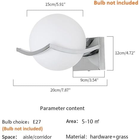 LED applique, Lampe murale de boule en verre, Spots muraux intérieur-Éclairage Mural moderne pour Escalier Cuisine Chambre Couloir