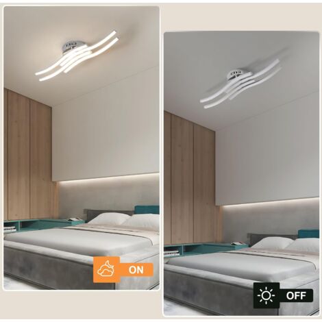 GOECO Plafonnier LED Ondulé avec 4 Tubes, Argent 24W 2300LM Lumière Neutre 4000K, Lampe Plafond Moderne pour Chambre Cuisine Couloir Salle de Bain (52x14x7cm)