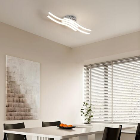 GOECO Plafonnier LED Ondulé avec 4 Tubes, Argent 24W 2300LM Lumière Neutre 4000K, Lampe Plafond Moderne pour Chambre Cuisine Couloir Salle de Bain (52x14x7cm)