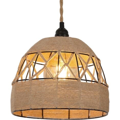 Suspension Corde de Chanvre, Lustre Industrielle Vintage, Luminaire Plafonnier en Métal, Lampe de Plafond Retro pour Salon Cuisine Chambre Café-bar (25CM) E27