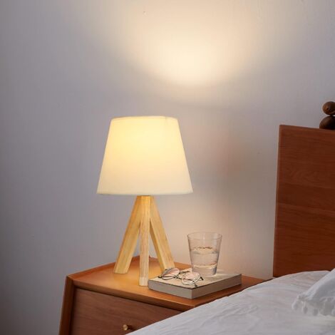 Lampe De Chevet Bois Moderne Lampe à Poser E27 Base Pour Chambre, Salon, Bureau Blanc (Ampoule Non Incluse