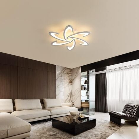 GOECO Plafonnier LED Moderne Dimmable Blanc, 54W 6300LM avec Télécommande, Design Créatif à 6 Têtes en Acrylique pour Salon Cuisine Chambre (L70 x l70 x H9 cm) -
