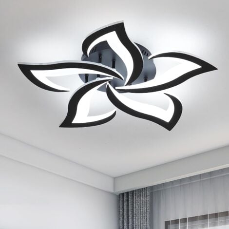 GOECO Plafonnier LED 60W 4600LM Dia 60cm Blanc Froid 6000K Luminaire Moderne de Pétale pour Salon Cuisine Salle de Bain Chambre Salle à Manger（Noir）