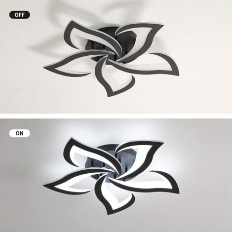 GOECO Plafonnier LED 60W 4600LM Dia 60cm Blanc Froid 6000K Luminaire Moderne de Pétale pour Salon Cuisine Salle de Bain Chambre Salle à Manger（Noir）