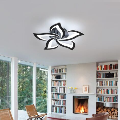 GOECO Plafonnier LED 60W 4600LM Dia 60cm Blanc Froid 6000K Luminaire Moderne de Pétale pour Salon Cuisine Salle de Bain Chambre Salle à Manger（Noir）