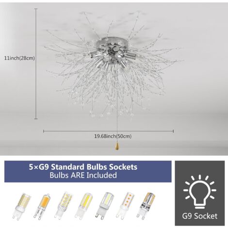 GOECO Plafonnier LED Cristal, Lustres de Feu d'Artifice Modernes, Luminaire Plafonnier Dimmable 3000K-6500K Lumière Tricolore pour Chambre Salon Salle de Bain(Argent, Ampoule incluse)