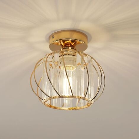 GOECO Plafonnier en Cristal Moderne E27 LED Plafonnier Mini Lustre en Cristal pour Cuisine Salle à Manger Chambre Couloir Entrée (or)