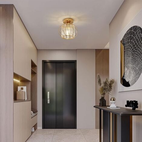 GOECO Plafonnier en Cristal Moderne E27 LED Plafonnier Mini Lustre en Cristal pour Cuisine Salle à Manger Chambre Couloir Entrée (or)