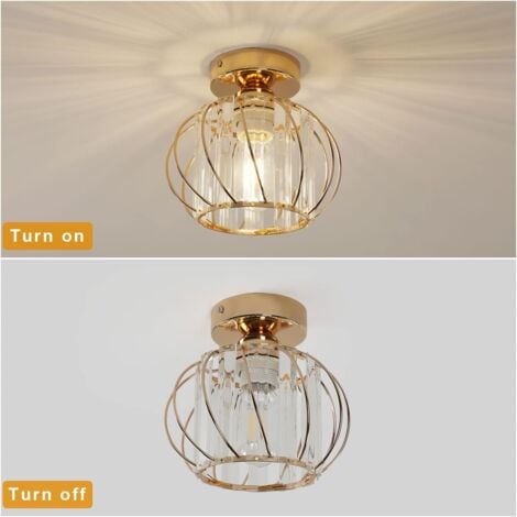 GOECO Plafonnier en Cristal Moderne E27 LED Plafonnier Mini Lustre en Cristal pour Cuisine Salle à Manger Chambre Couloir Entrée (or)