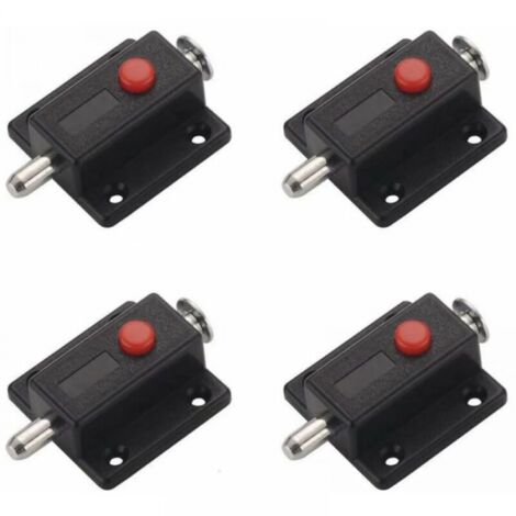 Cerradura de 4 piezas, pestillo deslizante de seguridad con botón de resorte automático para gabinete, pestillos de puertas interiores y exteriores, ventanas, gabinetes, dormitorio, baño -