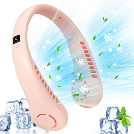 Ventilador de cuello portátil sin aspas, color rosa, pantalla Digital de 5 velocidades, 3000mAh, gran capacidad, recargable por USB, pequeño ventilador de bolsillo (1/4)
