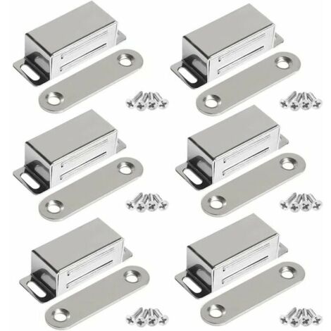 Imanes para puertas de muebles, imanes fuertes de acero inoxidable de 10 kg para puertas de armarios (paquete de 6 con tornillos) (1/5)