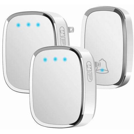 Timbre Inalámbrico Exterior Impermeable IP44, Timbre de Puerta de 300 Metros, Kit de Timbre con Flash LED, 1 Transmisor y 2 Receptores, 5 Niveles de Volumen, 36 Melodías