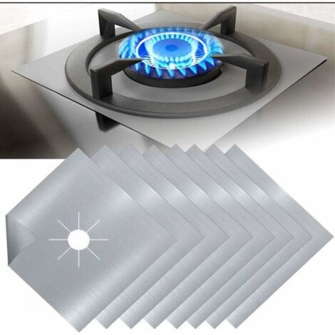 Protector de estufa de gas de teflón plateado, protector de estufa de gas, protector de quemador de gas, anticorrosión, antiadherente, cocina, 8 Uds., 27x27cmx0,2mm (1/5)