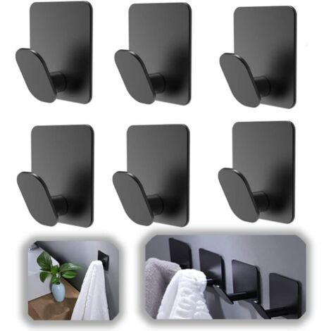 Gancho Adhesivo de 6 Piezas, Gancho Adhesivo para Pared de Baño, Colgador de Toallas de Cocina, Colgador de Cuadros sin Perforar, Gancho Autoadhesivo Adhesivo de Acero Inoxidable, Negro