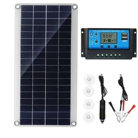 Panel solar de 30W 12V, kit de panel solar, kit de cargador de batería con controlador de carga solar de 20A, exterior, jardín
