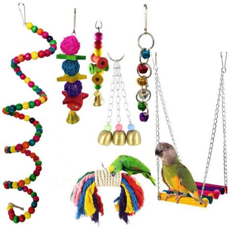 7 juguetes colgantes para loros, juguetes para loros, campanas colgantes para pájaros, columpios colgantes para pájaros, jaulas para pájaros, juguetes para loros pequeños, guacamayos y periquitos