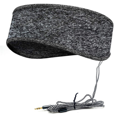 Diadema para dormir con música gris con auriculares, diadema de viaje elástica suave con cable de 3,5 mm con altavoz delgado, cómodos auriculares para música para dormir (1/4)