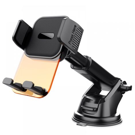 Soporte para teléfono para automóvil todo en uno transparente naranja para soporte de tablero, rotación de 360°, soporte para parabrisas de automóvil (teléfonos inteligentes de 4 a 7 pulgadas) (1/4)