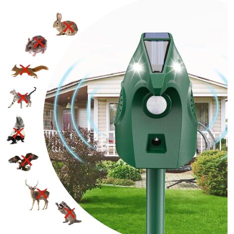 Repelente de gatos para exteriores, repelente solar ultrasónico para gatos y perros, carga solar por USB, repelente de gatos y perros para jardín, pájaros, zorros, ratas, palomas y conejos