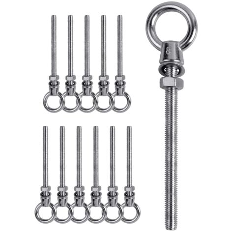 Perno de ojo de 12 piezas, perno de ojo M8 x 100 mm, anillo de elevación M8, perno de ojo de acero inoxidable 304, gancho de tornillo perno de ojo M8