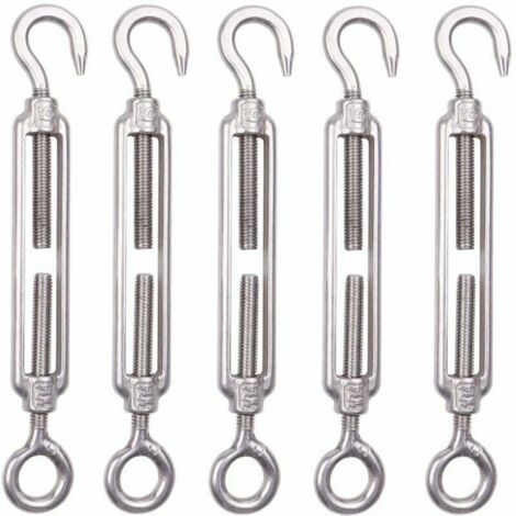 Paquete de 5 tensores de cable de acero inoxidable M6 de 6 mm, tensores de cerca, tensores de gancho de acero inoxidable 304 ajustables para cuerda, tendedero, malla de alambre de jardín