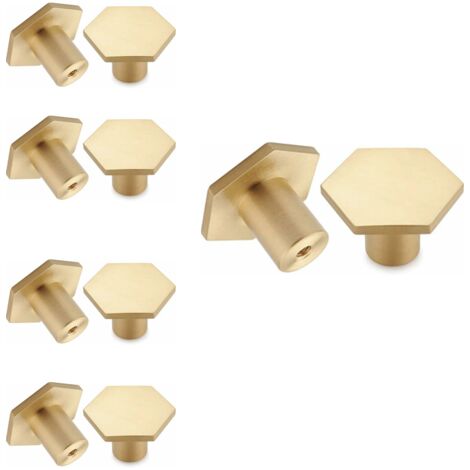 Juego de 10, pomos para muebles de latón cepillado, pomos dorados para cajones de tocador, para armarios, alacenas, baño, baño y cocina, 30 x 20 mm
