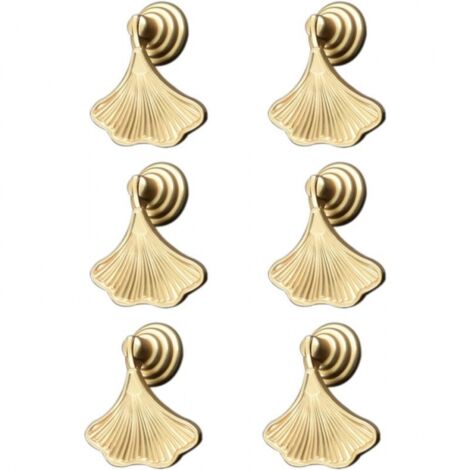 Juego de 6 pomos en forma de hoja de Ginkgo, dorados con colgante en forma de lágrima