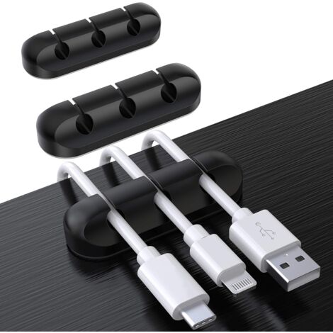 Paquete de 3 soportes para cables, organizador de cables, gestión de cables, organizador de cables para cargador USB, mouse, auriculares y PC, color negro, 3 orificios (1/5)