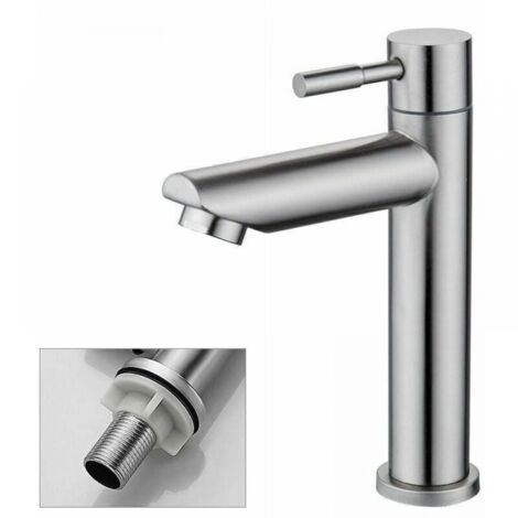 Grifo de baño de 1 pieza, solo grifo de fregadero de agua fría, grifo de lavado a mano de cobre cromado duradero - grifo de lavabo de recipiente (1/3)