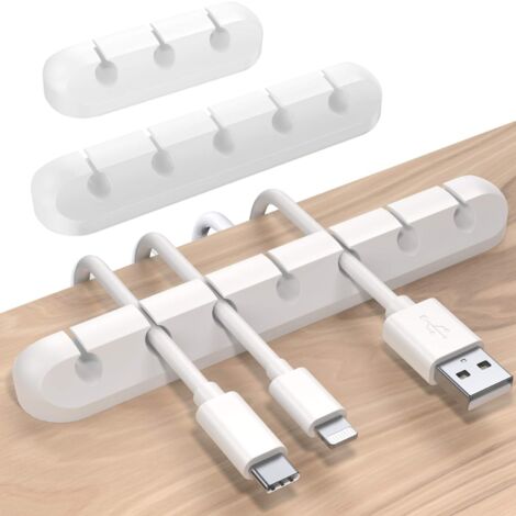Paquete de 3 soportes para cables, organizador de cables, gestión de cables, organizador de cables para cargador USB, mouse, auriculares y PC, color blanco (1/5)