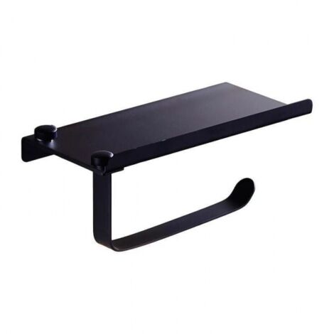 Soporte de papel higiénico de acero inoxidable negro, soporte para teléfono montado en la pared para WC, baños y baños (1/5)