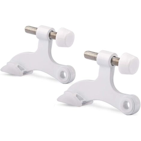 Tope de puerta con pasador de bisagra, paquete de 2, níquel satinado cepillado, tope de puerta con pasador de bisagra resistente y ajustable con puntas de parachoques de goma blanca, blanco