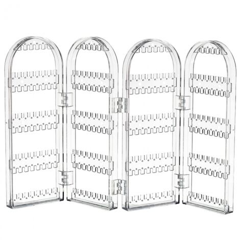 Soporte acrílico plegable para pendientes, colgador de joyas, organizador, soporte para collares, soporte de exhibición para pendientes de doble cara con 3 pliegues, 240 agujeros