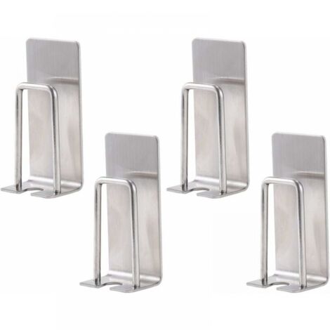 Juego de 4 portacepillos de dientes de acero inoxidable, montaje en pared, color plateado, apto para tazas, vasos y cepillos de dientes, autoadhesivo, no requiere taladrar (1/5)