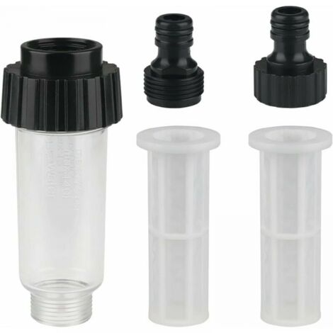 Filtro de agua para limpiador de bombas de jardín, filtro de manguera de riego con conexión de agua de 3/4, 2 conectores, 2 redes de filtro para lavadora de alta presión, bomba de jardín (1/4)